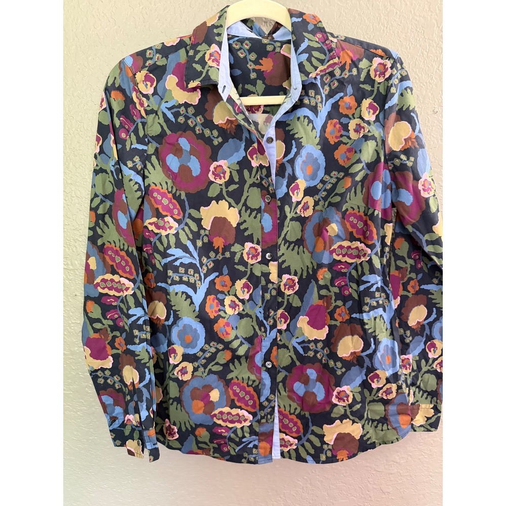J.McLaughlin Womens XS Floral Long Sleeve Button Down Shirt Cotton Spandex Multi